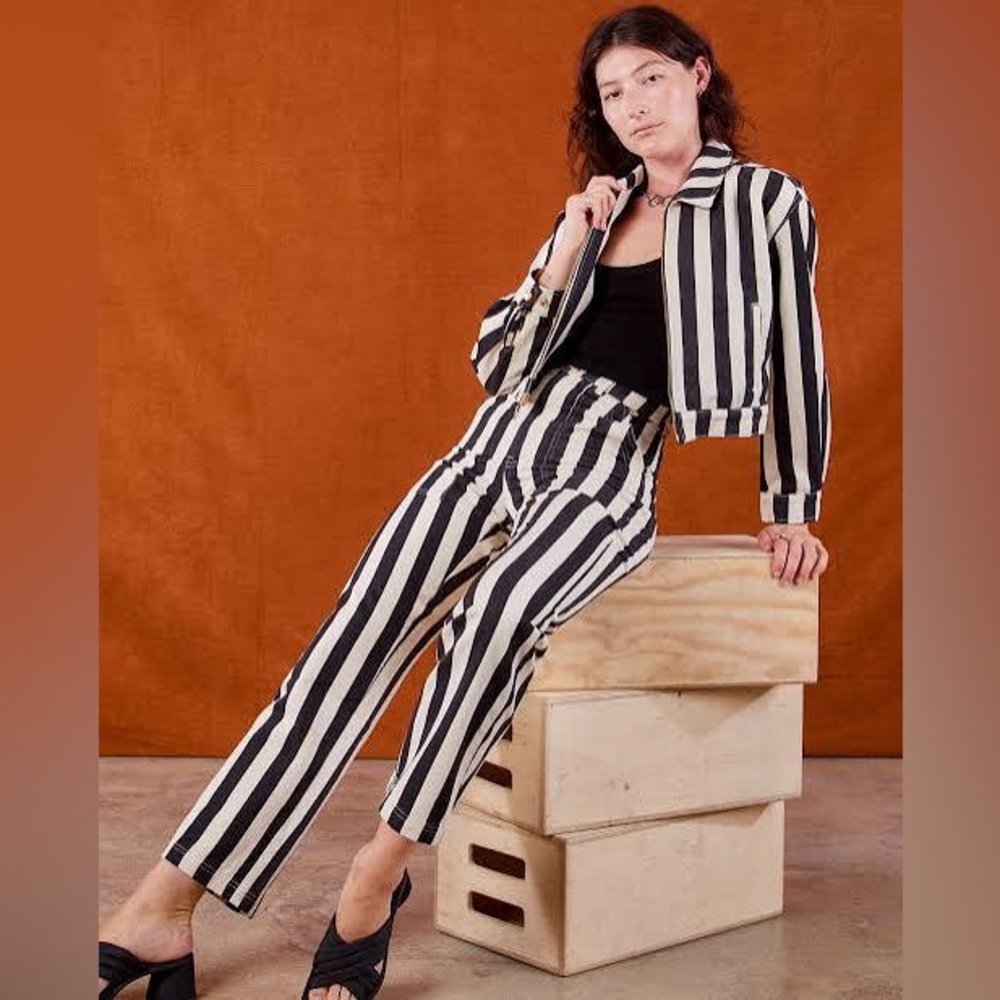Big Bud Press Work Pants in Black and White Stripes Plus Size